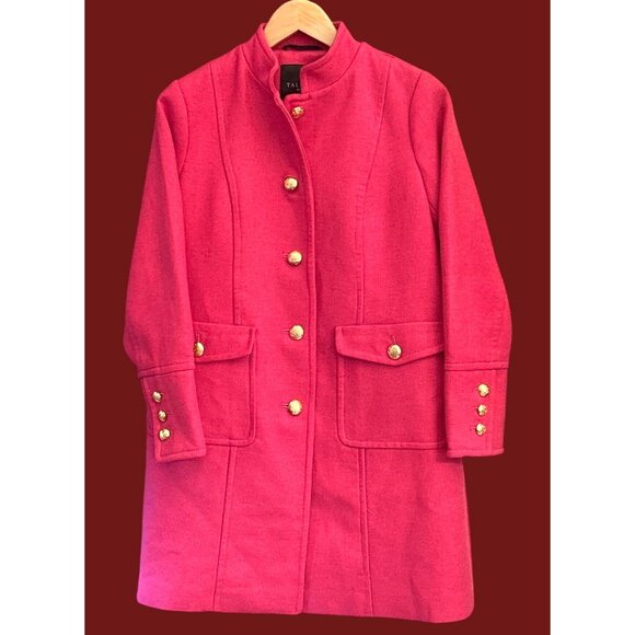 NWT Talbots Petite Pink Wool Coat Gold Button Military Style Jacket 4P Statement - Picture 1 of 6